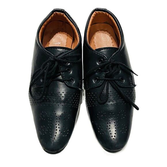 black Leather Oxford Lace Up Dress Shoes - Picture 2 of 5